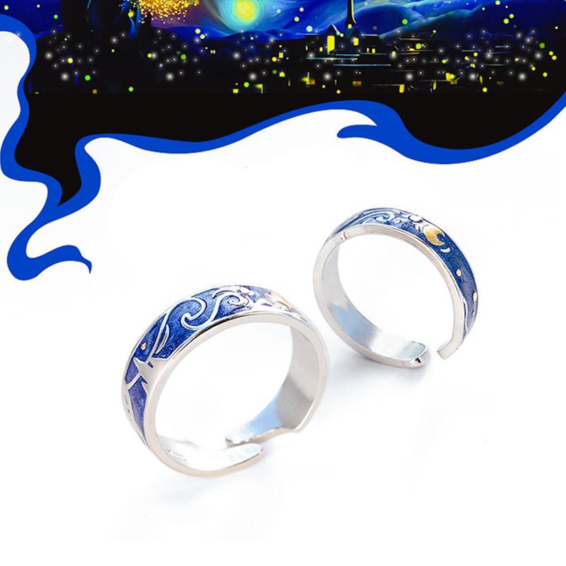 Van Goghs Sternennacht Design Einzigartiger blauer Ring