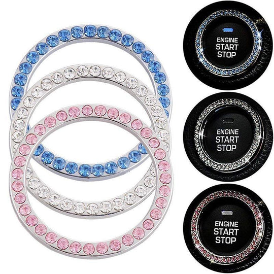Kristall Ring Auto Zündung Knopf Dekoration, 2 Pcs