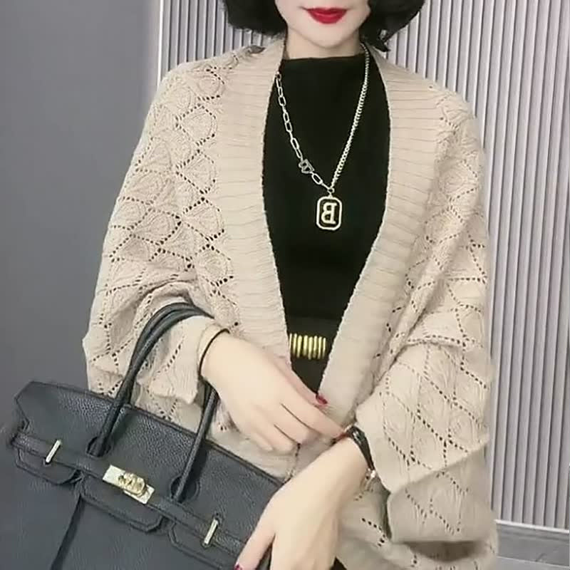 Damen Rhombus Hohlstrick Vielseitiger Schal