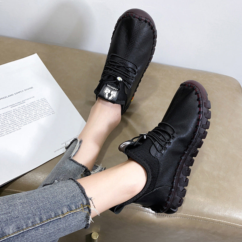 Damen flache Freizeitschuhe mit runder Zehenpartie und Schnürung