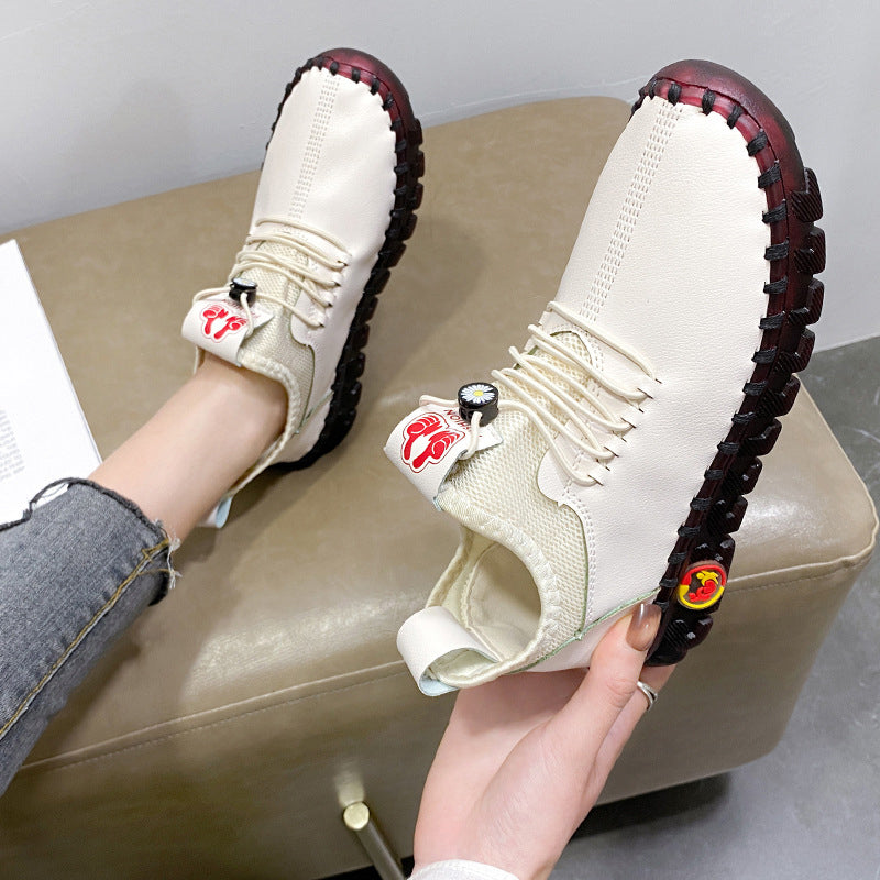 Damen flache Freizeitschuhe mit runder Zehenpartie und Schnürung