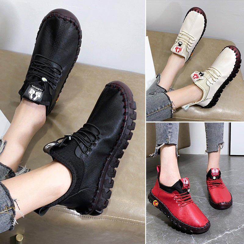 Damen flache Freizeitschuhe mit runder Zehenpartie und Schnürung