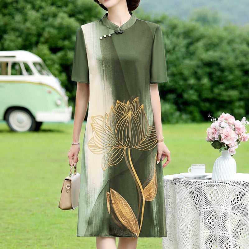Klassisches Stilvolles Kleid mit Lotusmuster
